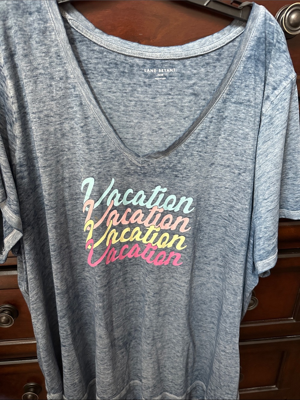 Lane Bryant Heather Blue V-Neck 'Vacation' Graphic Tee
